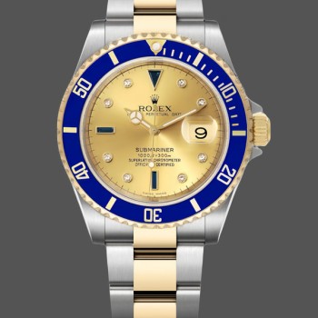 Replica Rolex Submariner 40mm Heren-16613-Champagne Serti Wijzerplaat Champagne Serti