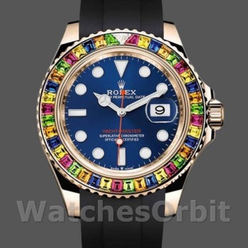 Replica Heren Rolex Yacht-Master-116695, 40mm, Zwart Rubber Band, Blauwe Wijzerplaat