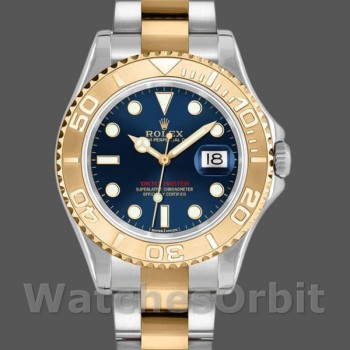 Replica Rolex Yacht-Master 35mm unisex-168623-Staal & Goud-Blauwe Wijzerplaat