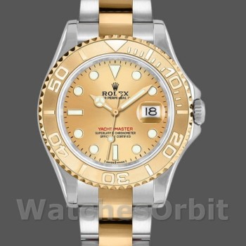Replica Rolex Yacht-Master 35mm unisex-168623-Staal & Geelgoud-Kampagne Wijzerplaat Champagne