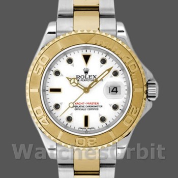Replica Rolex Yacht-Master 35mm unisex-168623-Staal & Geelgoud-Witte Wijzerplaat