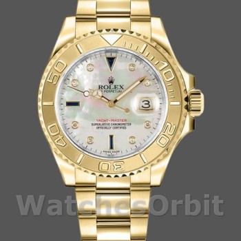 Replica Rolex Unisex's Yacht-Master 35mm Unisex-168628-Witte MOP Wijzerplaat-Geelgoud MOP
