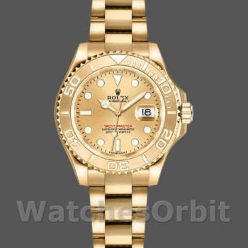 Replica Rolex Yacht-Master 29mm voor dames-169628 Geelgoud-Kampagnekleurige wijzerplaat Champagne