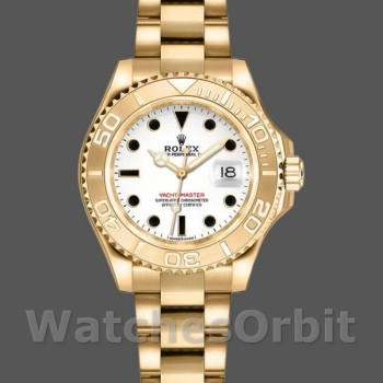 Replica Rolex Yacht-Master 29mm voor dames-169628-geel goud-witte wijzerplaat