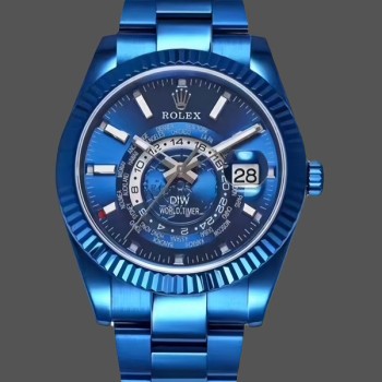 Replica Heren Rolex Sky-Dweller Blauw DLC 40MM Roestvrij Staal Heren Blauwe Wijzerplaat